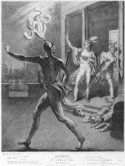 Don Juan and the Commendatore, Illustration from Act IV Scene 12 of Don Juan, or Le Festin de Pierre by Moliere, 1815 by Barathier